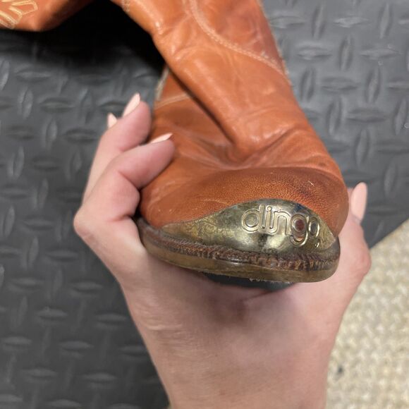 Vintage RARE 1970s Tall Leather Dingo Stacked Heel Boots Embroidered Phoenix 6.5 - Picture 3 of 12